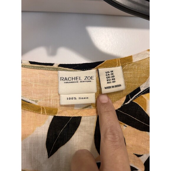 Rachel Zoe Top Blouse 100% Linen Floral Short Sleeve Women’s Plus Size Curvy 1X - Picture 2 of 3